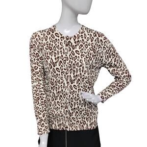 Sisters Leopard Print Button Down Sweater Top Size Large Beige and Brown